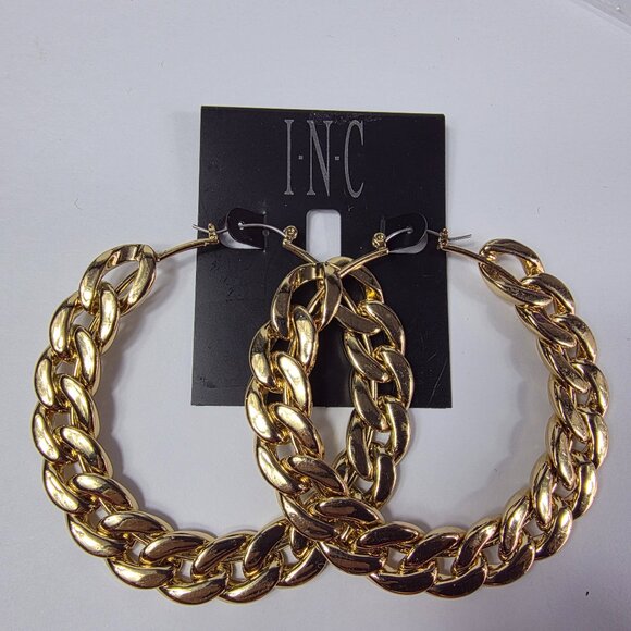 Large Hoop Earrings Chain Link Gold Tone Lever Close for Pierced Ears - Picture 1 of 5
